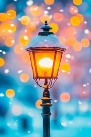 Winterlantaarn gloeiend in de sneeuw van Poster Art Shop