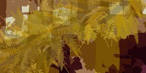 Bunte abstrakte botanische Kunst. Farnblätter in gelb, braun, lila von Dina Dankers