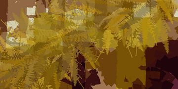 Kleurrijke abstracte botanische kunst. Varensbladeren in geel, bruin, paars van Dina Dankers