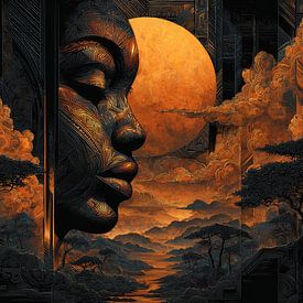 afrikanisch-schwarz-gold-orange von Gelissen Artworks