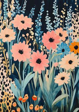 Acryl, Schilderen, Bloemen, Luipaard, Roze, Blauw, Tuin, Wilde bloemen, Groen, Abstract van Niklas Maximilian