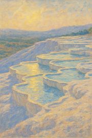Pamukkale Travertine Terraces Sunset – Cotton Castle Impressionist Art by Travel Shop
