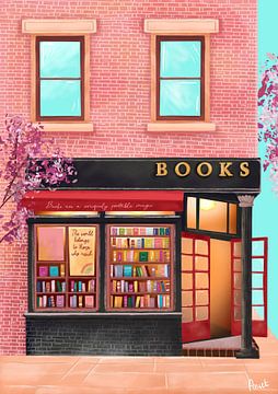 New York Bookshop by Aniet Illustration