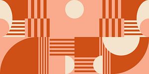 Retro-Geometrie mit Kreisen und Streifen im Bauhaus-Stil in Pfirsichrosa und Terra Orange von Dina Dankers
