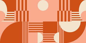 Retro geometrie met cirkels en strepen in Bauhaus-stijl in perzikroze en terra-oranje van Dina Dankers