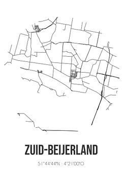 Zuid-Beijerland (Zuid-Holland) | Landkaart | Zwart-wit van MijnStadsPoster