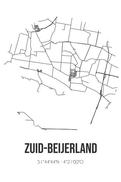 Zuid-Beijerland (Zuid-Holland) | Map | Black and White by Prints of Place