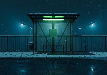 Verlaten bushalte op een koude winternacht van Besa Art