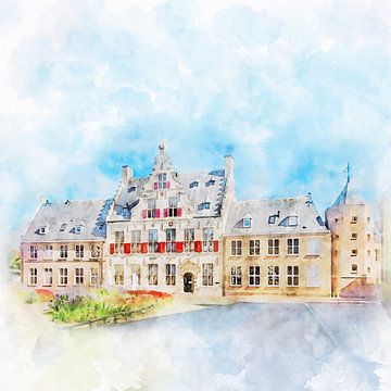 Aquarelschilderij Sint Jorisdoelen Middelburg van Danny de Klerk