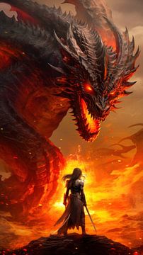 Fire Dragon and Female Warrior 02 by Matthias Hauser
