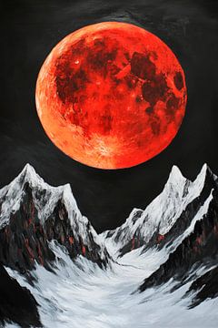 Rode maan boven besneeuwde toppen van Poster Art Shop