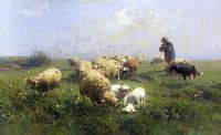 Sunny meadow, sheep and shepherd, HEINRICH VON ZÜGEL, 1890