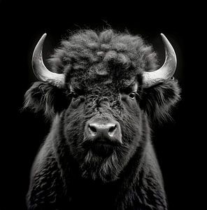 dramatic portrait of a wild bison looking straight into the camera by Margriet Hulsker