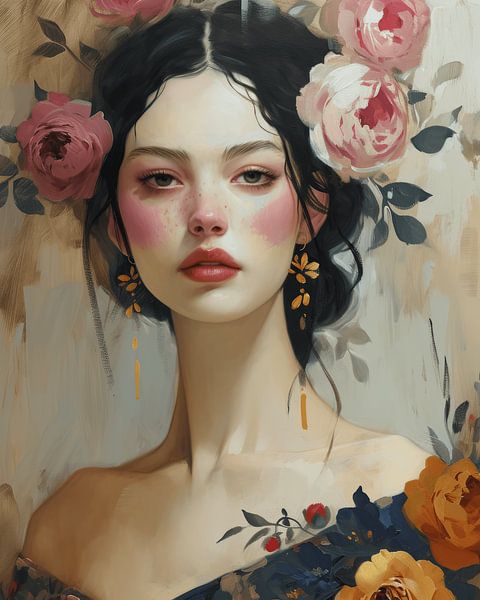 Modern portrait, illustration in soft colours. by Carla Van Iersel