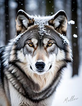 Wolf in de winter van Mellow Art