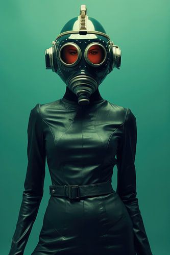 Digital created very beautiful sexy woman with bizarre fetish mask in high fashion style