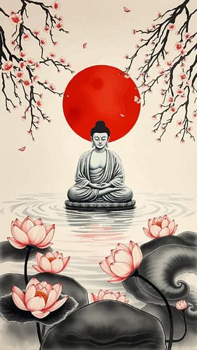 Boeddha / Boeddha Sumi-e Japanse schilderkunst