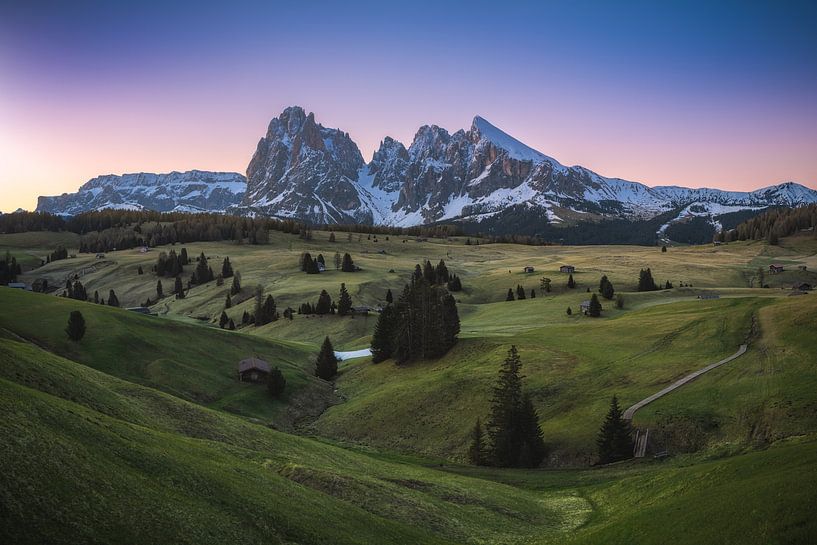Dolomieten Alpe di Siusi voor zonsopgang van Jean Claude Castor