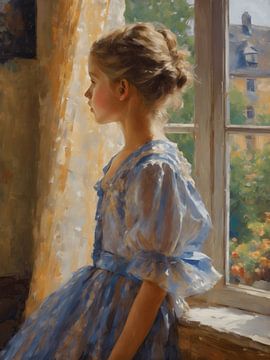 Impressionisme denkend meisje in mooie jurk van Jolique Arte