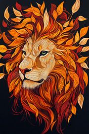 Lion's head made from autumn leaves by Poster Art Shop