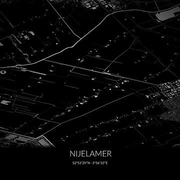 Carte en noir et blanc de Nijelamer, Fryslan. sur Rezona