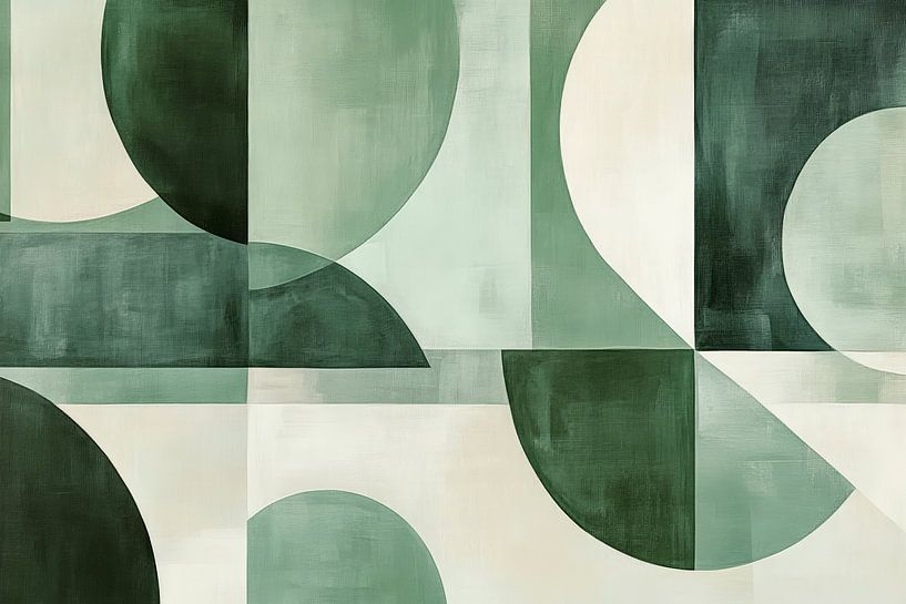 Geometrische Komposition in Grün und Beige von Poster Art Shop