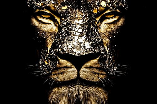 Majestueuze leeuw in gouden details