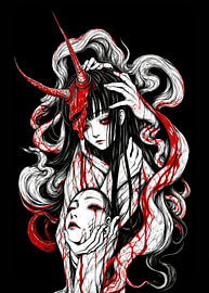 Dark Oni Girl with Mask by moonmymuse7