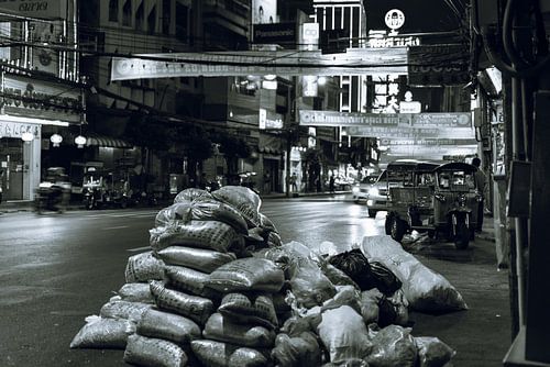 Street in Chinatown, Bangkok in black and white