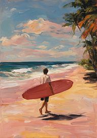 Surfeur plage gouache Hawaii sur Niklas Maximilian