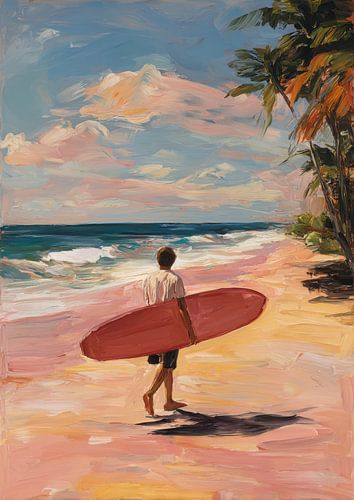 Surfer strand gouache Hawaii