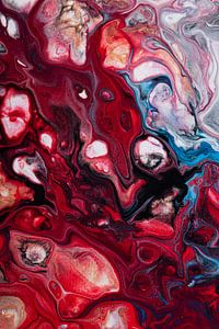 Flüssige Farben: rot, rosa, blau, weiß und schwarz