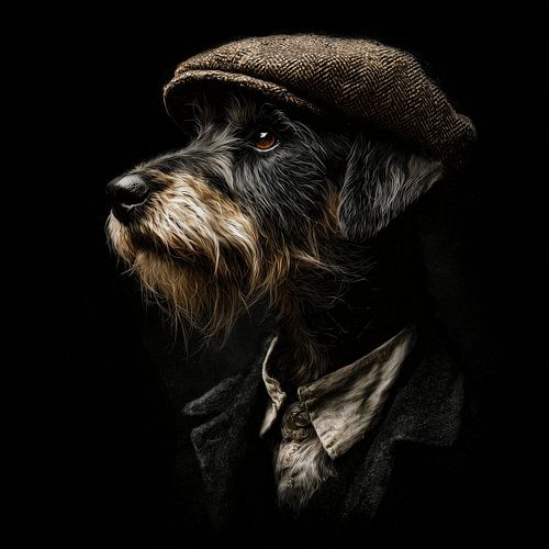 Artistic dog in the style of *Peaky Blinders*