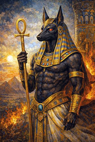 Anubis Egyptische God schilderij.