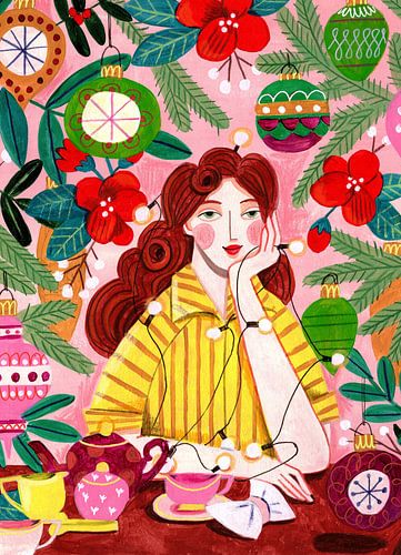 Modern abstract retro kerst vrouw