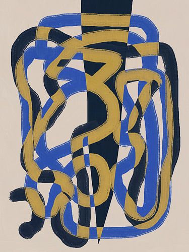 Abstracte lijn deco blauw en geel