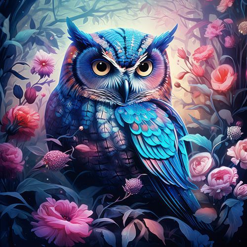 Eule blau rosa