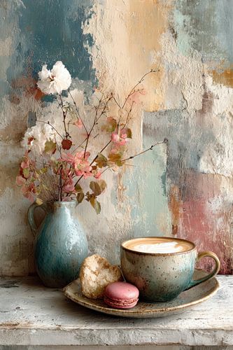 Romantisch stilleven met bloemen en koffie