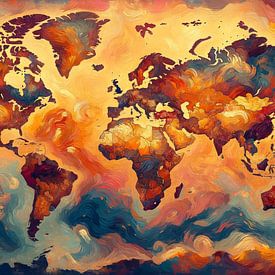 Impressionistic world map with intense colours. by Maps Are Art