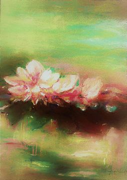 Water lily-4. Hand-painted with oil pastel chalk by Ineke de Rijk
