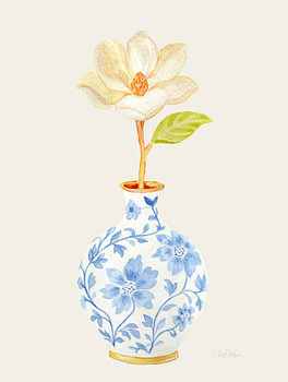 Vaas met magnolia - antiek linnenachtergrond