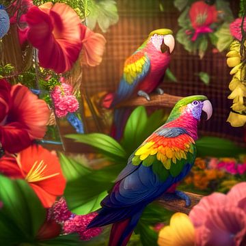 Papageien auf dem Ast, Gemälde ART Illustration von Animaflora PicsStock