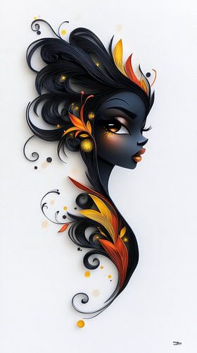 Vrouwenportretten in Papier, Goud en Multicolor