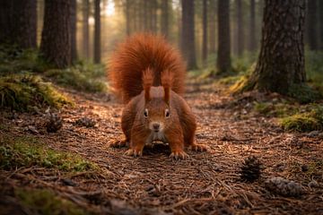 Une licorne dans la forêt de conifères sur Wouter Van der Zwan
