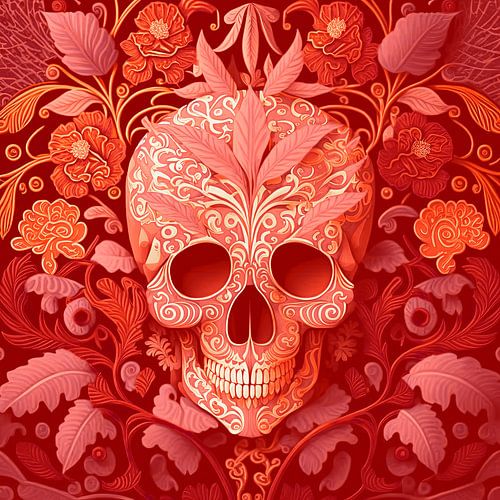 Decorated skull in red