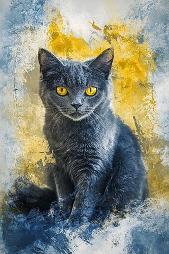 Grijze kat met gele ogen