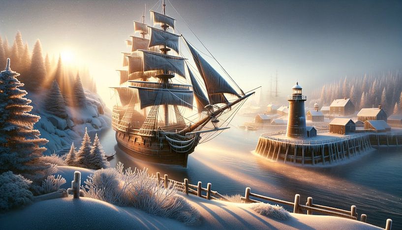 Winterhaven in het glinsterende ochtendlicht van artefacti