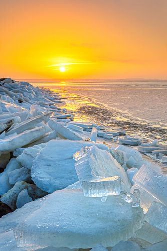 Crushing ice during sunrise