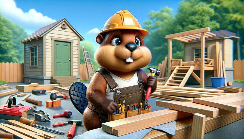 Behendige bever als timmerman met gereedschap van artefacti