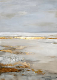 Elegante Abstrakte Minimalistische Wabi-Sabi Gold Kunst von Online Arts